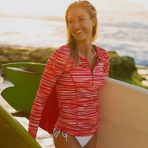 Athleta Pink Orange Space Dye 1/4 Zip Pacifica Top